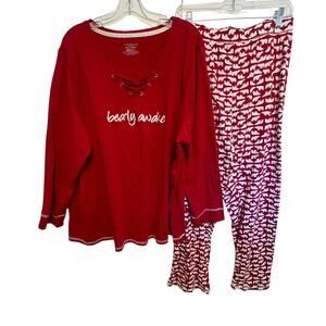 Catherines Bearly Awake Pajama Set Womens Size 3X Red Polar Bears Loungewear PJs